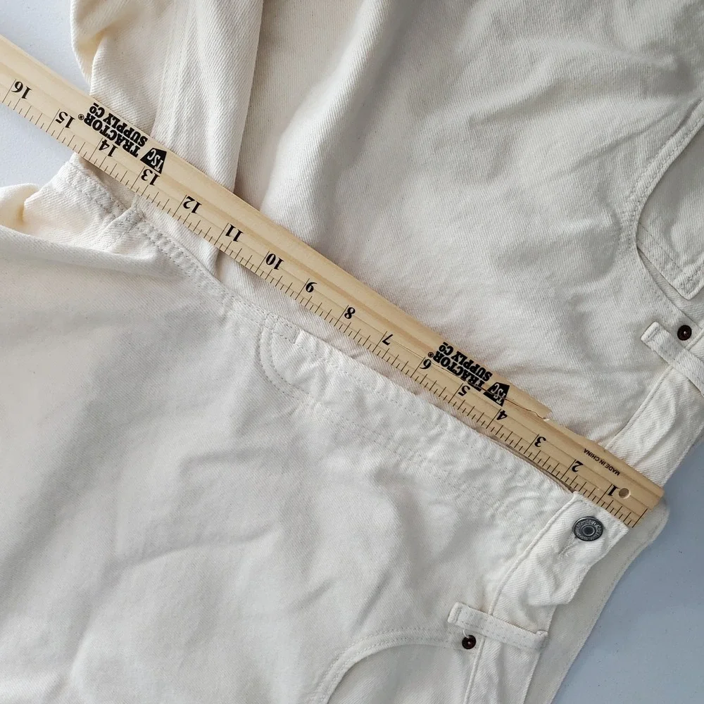 Old Navy Womens 14 Mid-Rise Baggy Denim Shorts Cream Off-White Cotton Button Fly